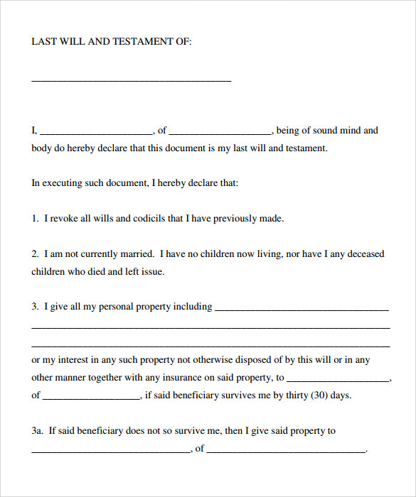 Sample Last Will And Testament Form 9 Free Examples Format