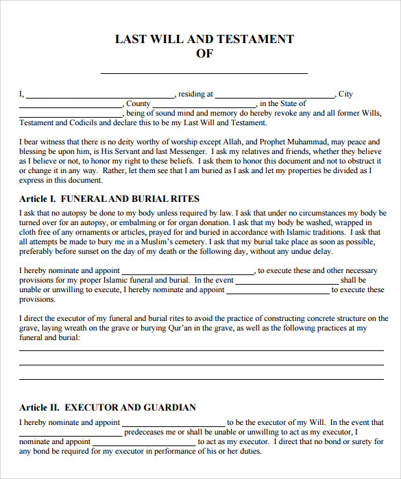 Free Last Will And Testament Downloadable Form