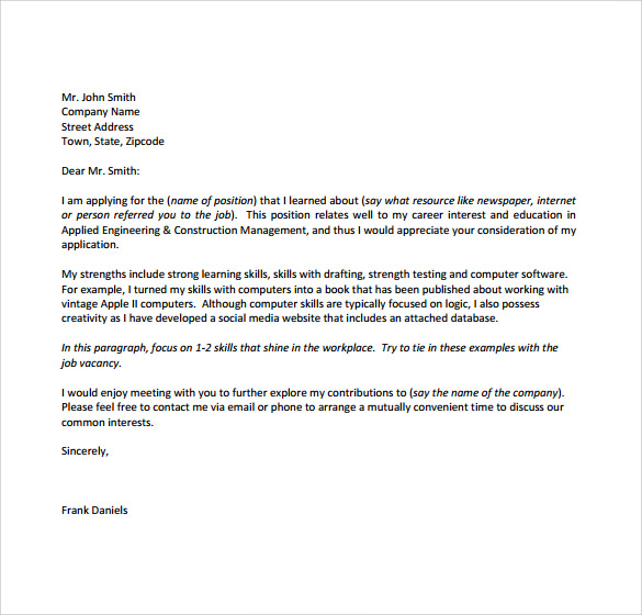 Construction management cover letter example   the 