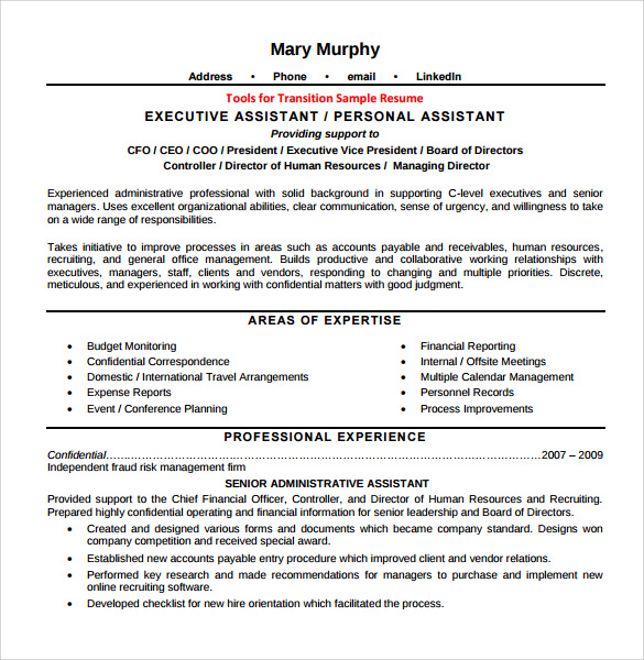 Executive Assistant Resume skills