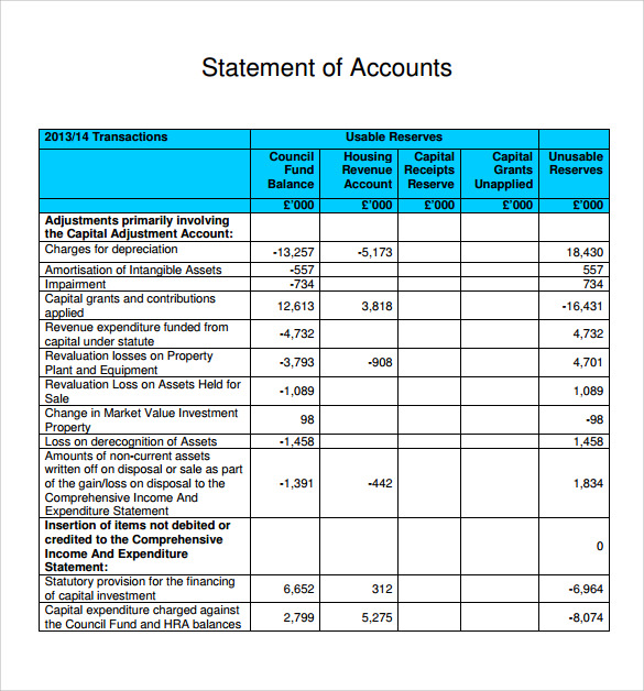 Statement Of Account Template Free Download