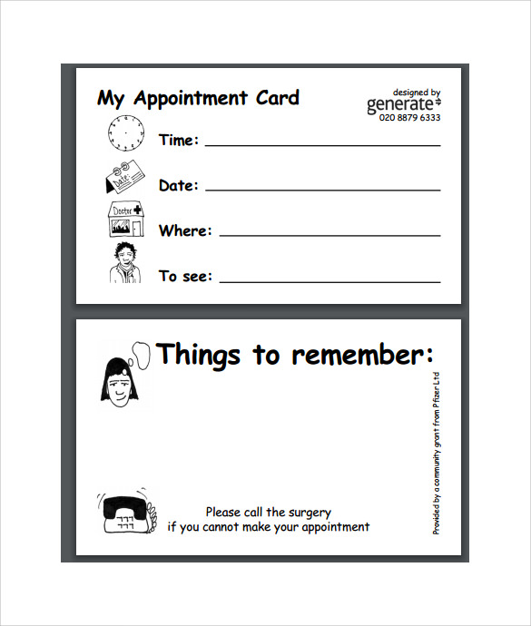 Appointment Card Templates Word