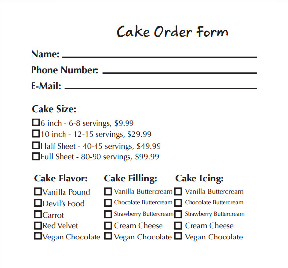 Cake Order Form Template Microsoft