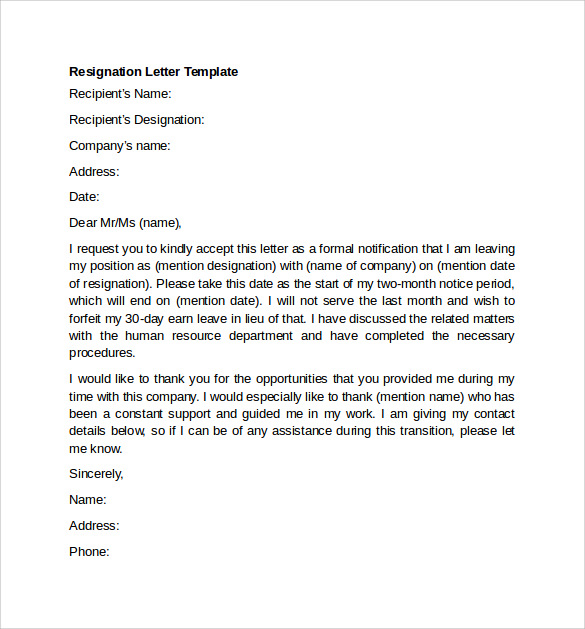 sample resignation letter example 10 free documents