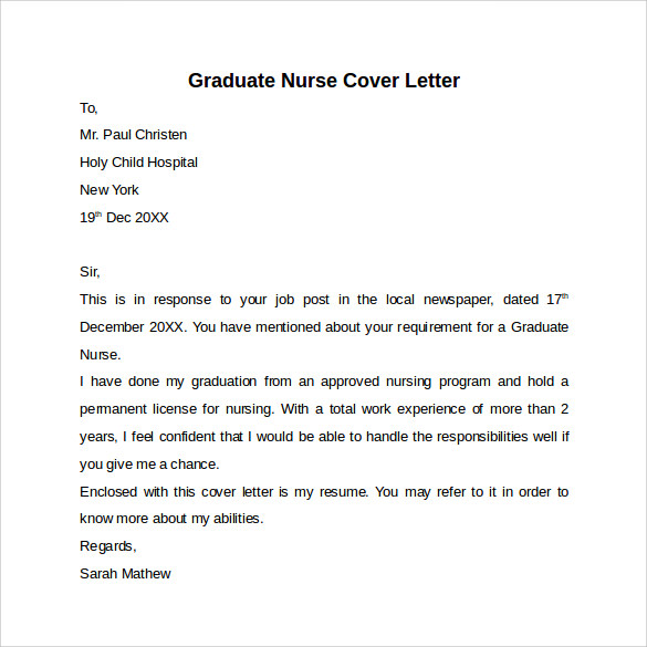 Nursing graduate cover letter sample