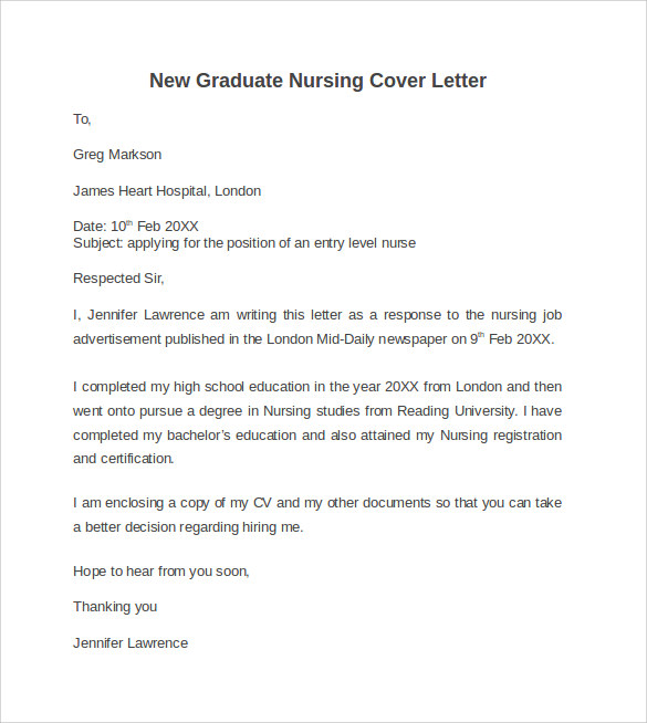 Sample nursing cover letter new nurse