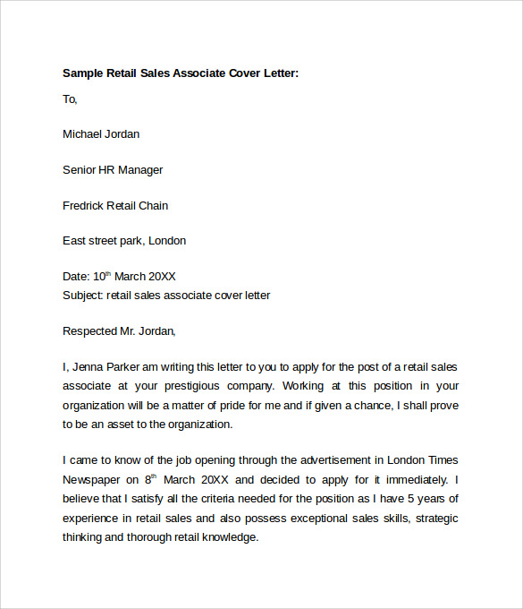 cover letter for a retail sales associate