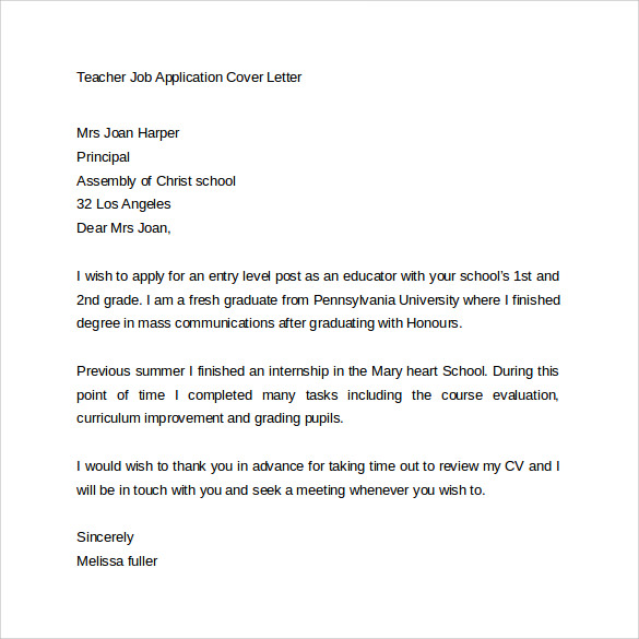 cover letter for teacher applications