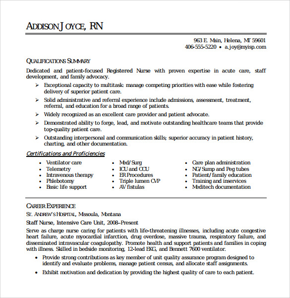 FREE 7 Sample Registered Nurse Resume Templates In PDF MS Word