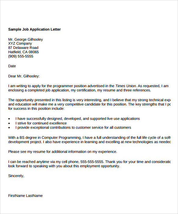 Sample Application Letter Format 8 Download Documents In PDF Word