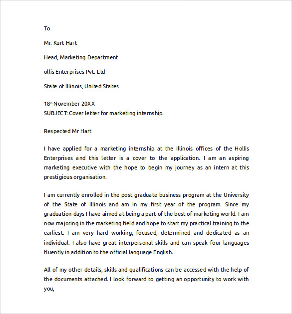 Marketing intern cover letter examples