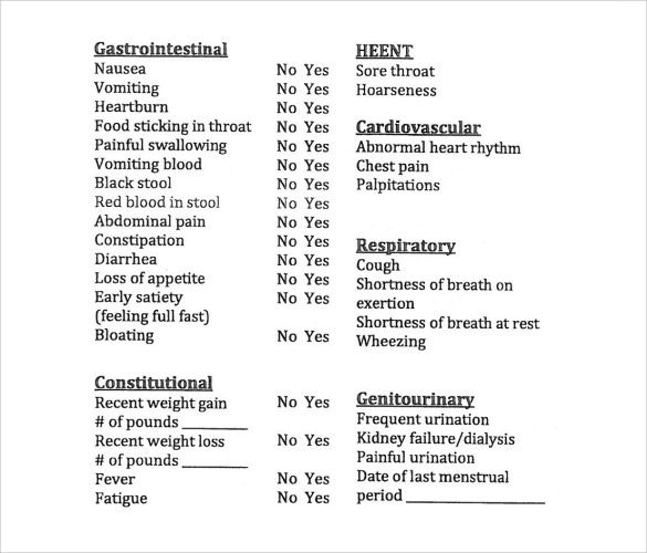 10 Point Review Of Systems Template