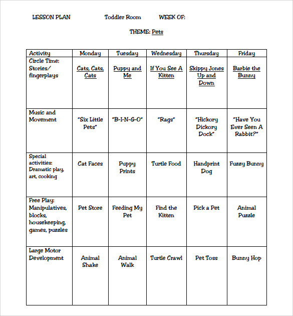 Sample Toddler Lesson Plan Template