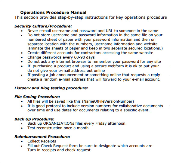sample operations manual template