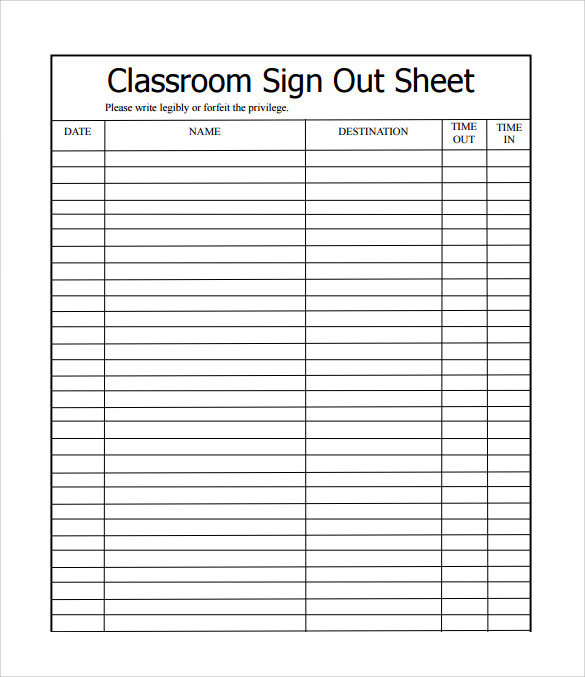 Free Printable Classroom Sign In And Out Sheet