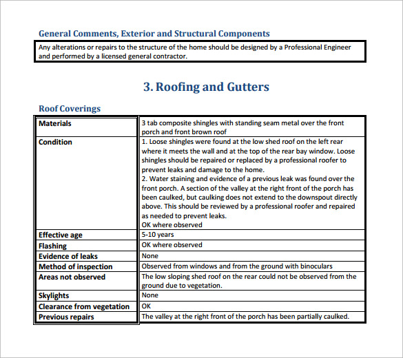 Sample Property Inspection Report Template