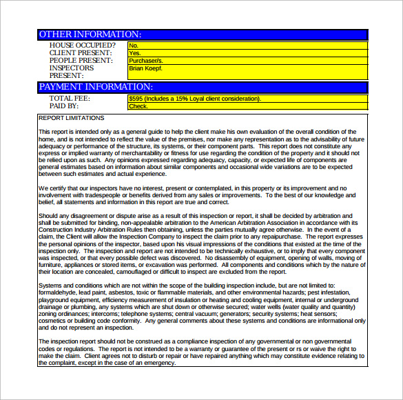 Home Inspection Report Template Pdf