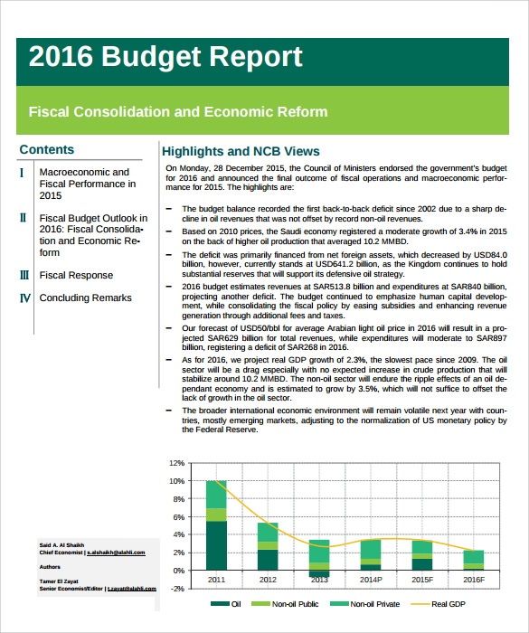 Format Of Budget Report