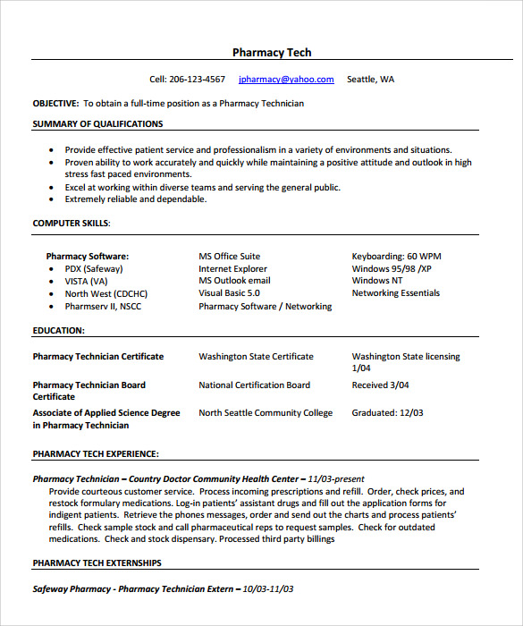 Free Sample Pharmacist Resume Templates In Pdf