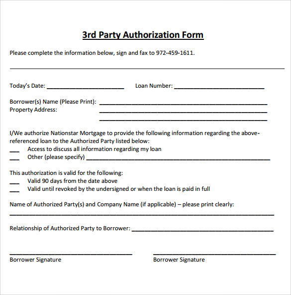 3Rd Party Authorization Form Template DocTemplates