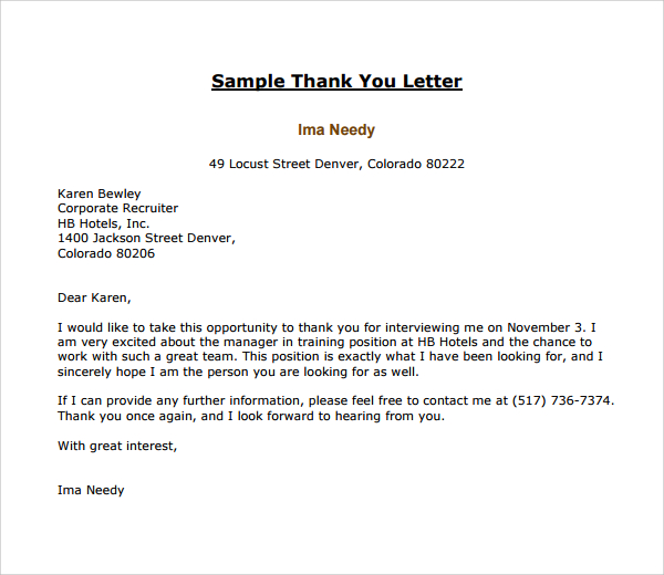 Free Editable Thank You Letter to Recruiter1