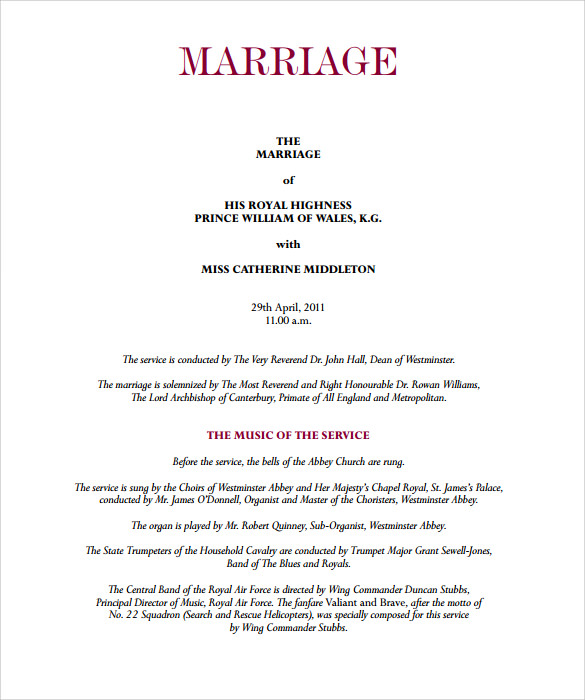 Sample Wedding Program Template 11  Documents in PDF
