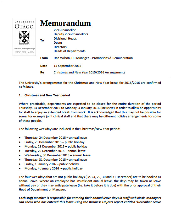 Holiday Memo Template - 7+ Download Documents In PDF ...