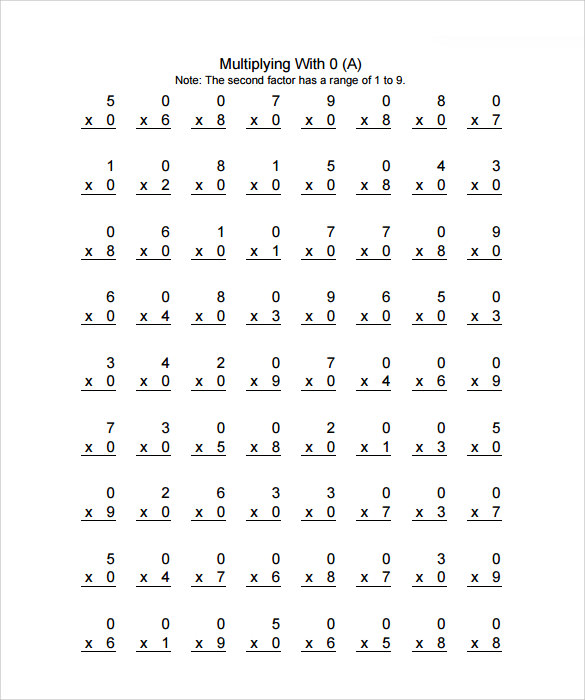 Vertical Multiplication By Multiples Of Ten Worksheet