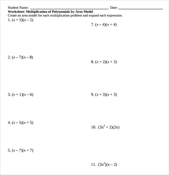 Algebraic Expressions Multiplication Worksheets