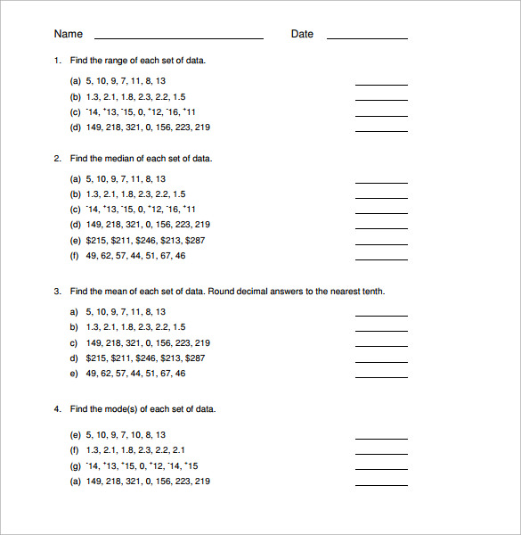 Statistics Worksheet - 17+ Download Free Documents in PDF , Word