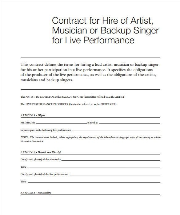 Musician Contract Template Free