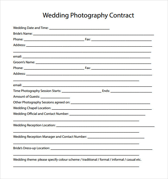 Free wedding photography contract template