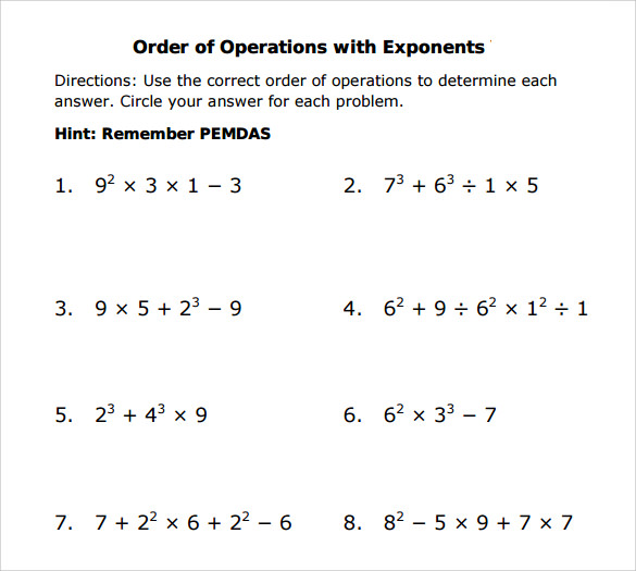 Printable Math Worksheets Order Of Operations