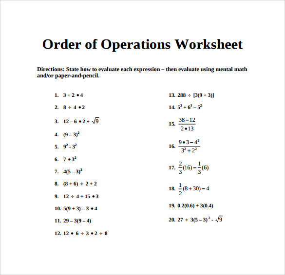 Sample Order of Operations Worksheet - 14+ Free Documents in PDF, Word