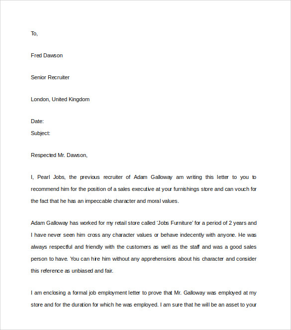 Free Character Reference Letter Templates In Pdf Ms Word