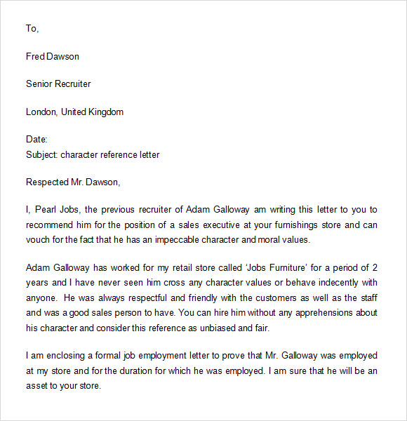 Reference Letter Of Good Character Template