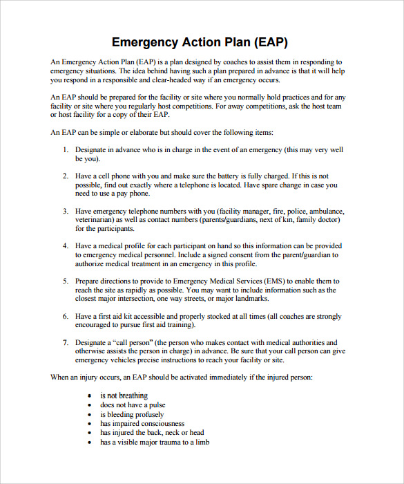 7+ Emergency Action Plan Samples, Examples & Templates Sample emergency action plan template