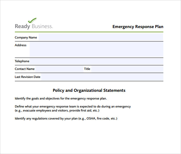 Small Business Emergency Response Plan Template