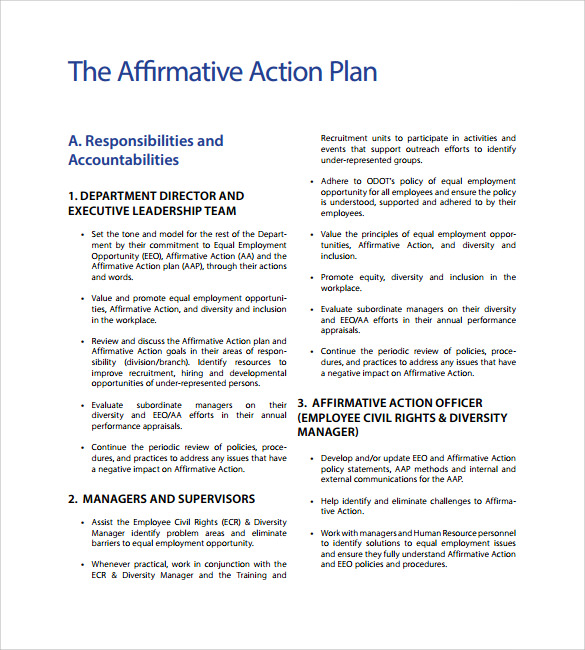 Affirmative Action Plan Template 9 Download Documents In Pdf Sample Templates 