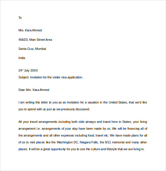 Invitation Letter For US Visa 9 Download Free Documents In PDF Word