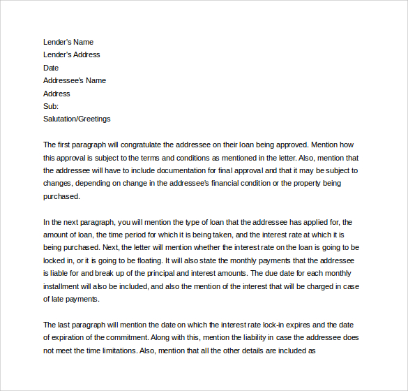 mortgage loan commitment letter template