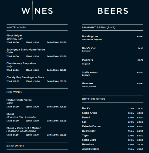 drink menu template