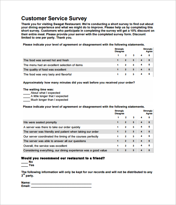 FREE 14 Sample Restaurant Survey Templates In MS Word PDF