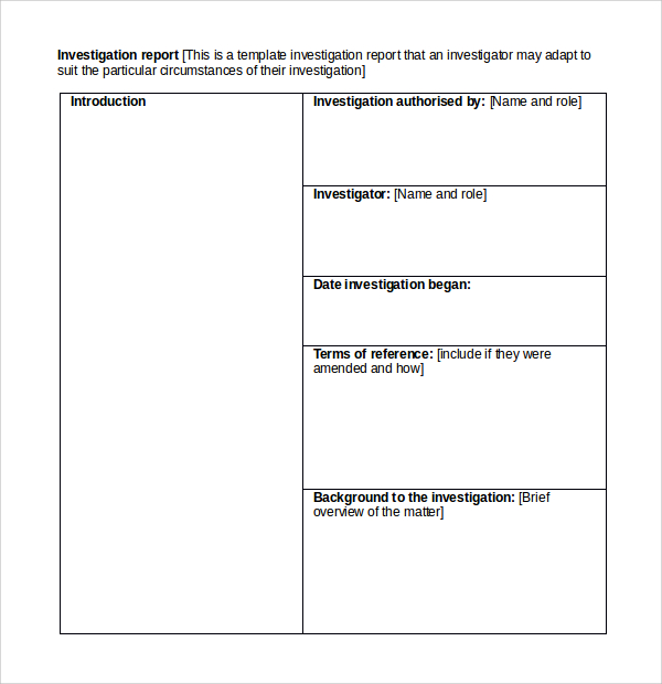 Template For Investigation Report