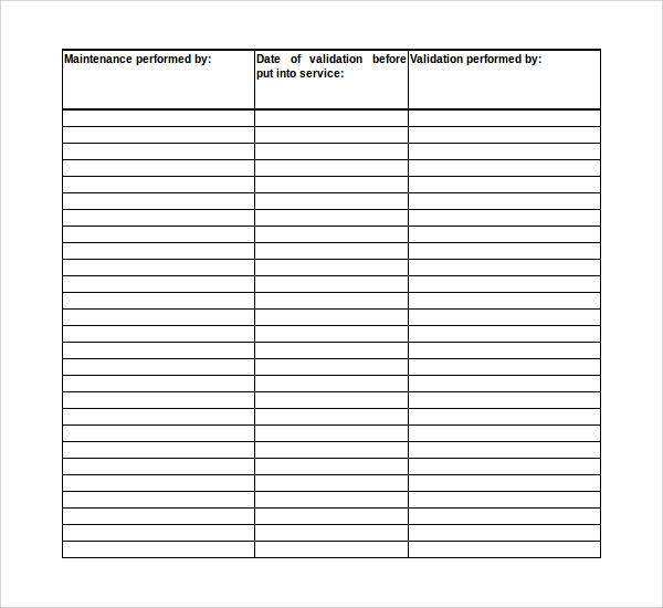 Printable Equipment Maintenance Log Template Excel Printable