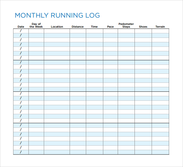 Sample Running Log Template 9+ Free Documents in PDF