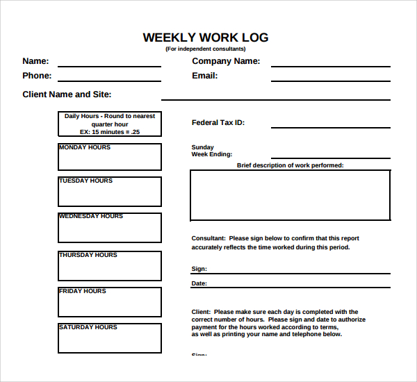 Sample Weekly Log Template 9 Free Documents In PDF