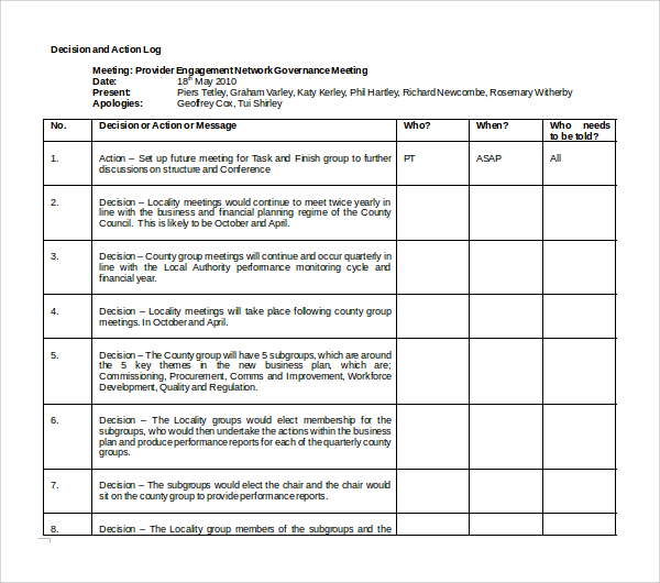 Sample Decision log Template 9  Free Documents in PDF Word