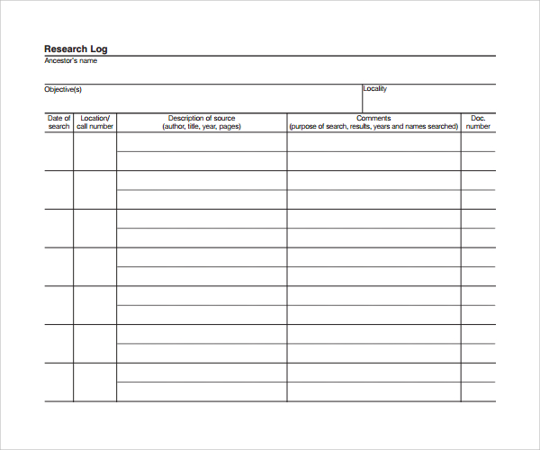 Sample Research Log Template 8+ Free Documents in PDF, Word