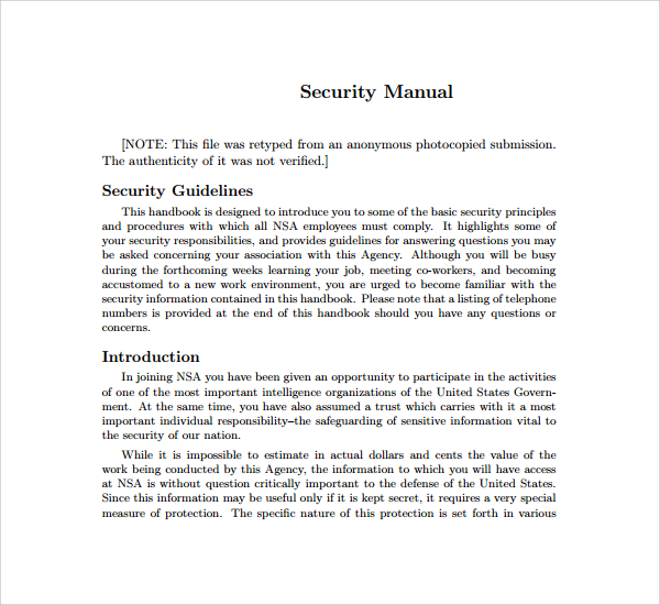Sample Security Manual Template 6+ Free Documents Download in PDF